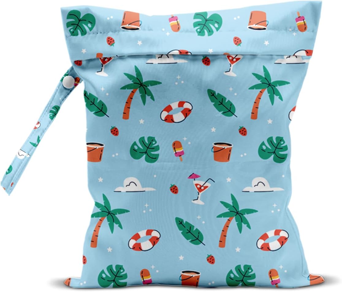 Wet Dry Bag, Wet Bag for Swimsuit, Travel, Beach, Pool, Diapers, Dirty Gym Clothes, Makeup Bag, Camping Accessories, Waterproof Reusable Jungle Tropical Leaves Cheetah Print