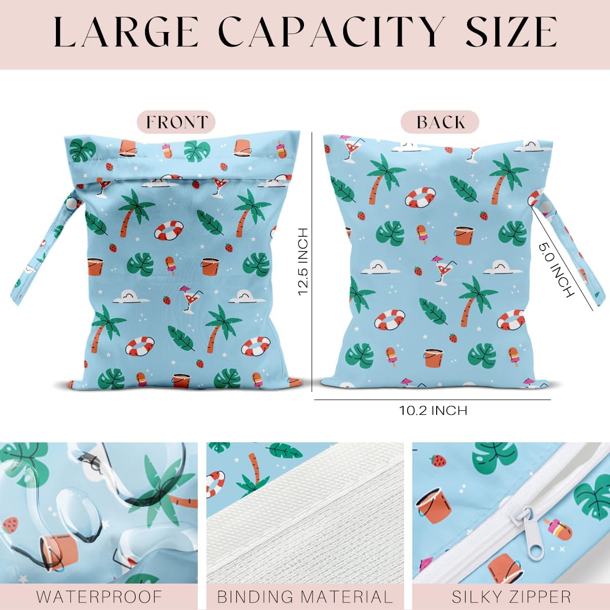 Wet Dry Bag, Wet Bag for Swimsuit, Travel, Beach, Pool, Diapers, Dirty Gym Clothes, Makeup Bag, Camping Accessories, Waterproof Reusable Jungle Tropical Leaves Cheetah Print