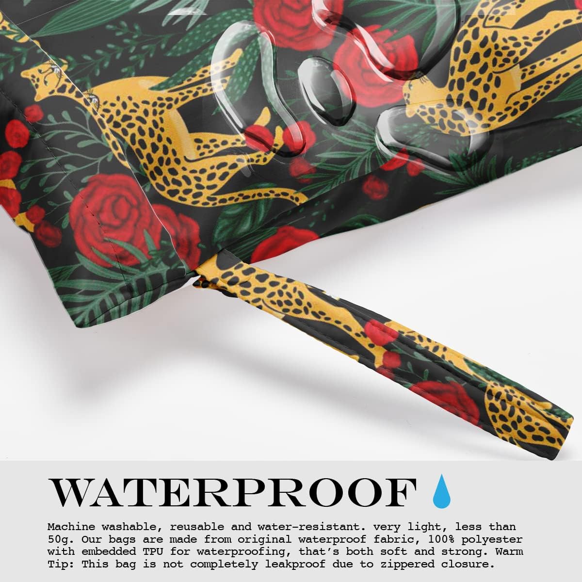 Wet Dry Bag, Wet Bag for Swimsuit, Travel, Beach, Pool, Diapers, Dirty Gym Clothes, Makeup Bag, Camping Accessories, Waterproof Reusable Jungle Tropical Leaves Cheetah Print