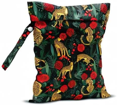 Wet Dry Bag, Wet Bag for Swimsuit, Travel, Beach, Pool, Diapers, Dirty Gym Clothes, Makeup Bag, Camping Accessories, Waterproof Reusable Jungle Tropical Leaves Cheetah Print