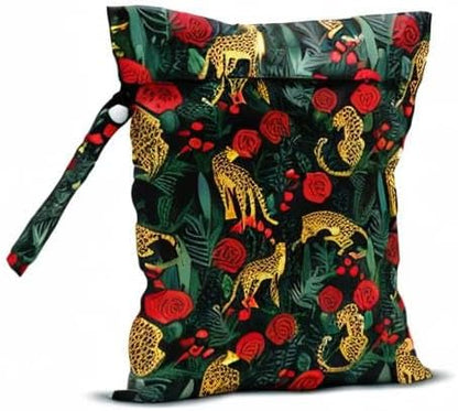Wet Dry Bag, Wet Bag for Swimsuit, Travel, Beach, Pool, Diapers, Dirty Gym Clothes, Makeup Bag, Camping Accessories, Waterproof Reusable Jungle Tropical Leaves Cheetah Print