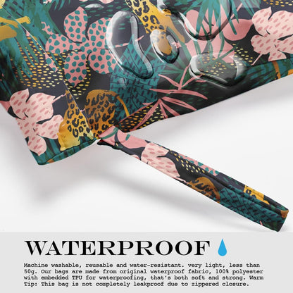 Wet Dry Bag, Wet Bag for Swimsuit, Travel, Beach, Pool, Diapers, Dirty Gym Clothes, Makeup Bag, Camping Accessories, Waterproof Reusable Jungle Tropical Leaves Cheetah Print
