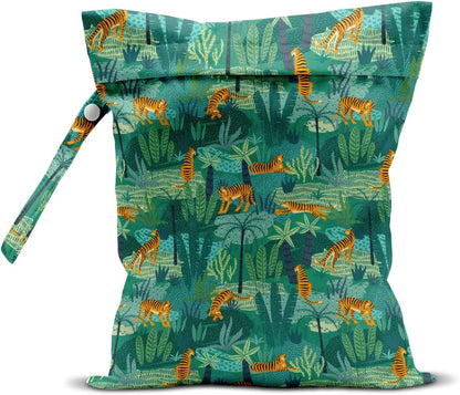 Wet Dry Bag, Wet Bag for Swimsuit, Travel, Beach, Pool, Diapers, Dirty Gym Clothes, Makeup Bag, Camping Accessories, Waterproof Reusable Jungle Tropical Leaves Cheetah Print