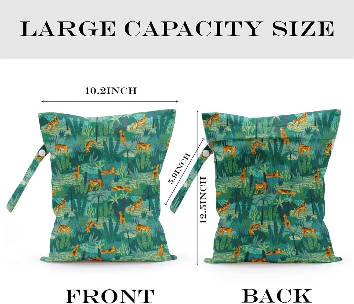 Wet Dry Bag, Wet Bag for Swimsuit, Travel, Beach, Pool, Diapers, Dirty Gym Clothes, Makeup Bag, Camping Accessories, Waterproof Reusable Jungle Tropical Leaves Cheetah Print