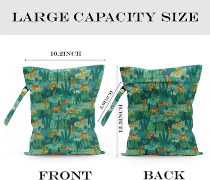 Wet Dry Bag, Wet Bag for Swimsuit, Travel, Beach, Pool, Diapers, Dirty Gym Clothes, Makeup Bag, Camping Accessories, Waterproof Reusable Jungle Tropical Leaves Cheetah Print