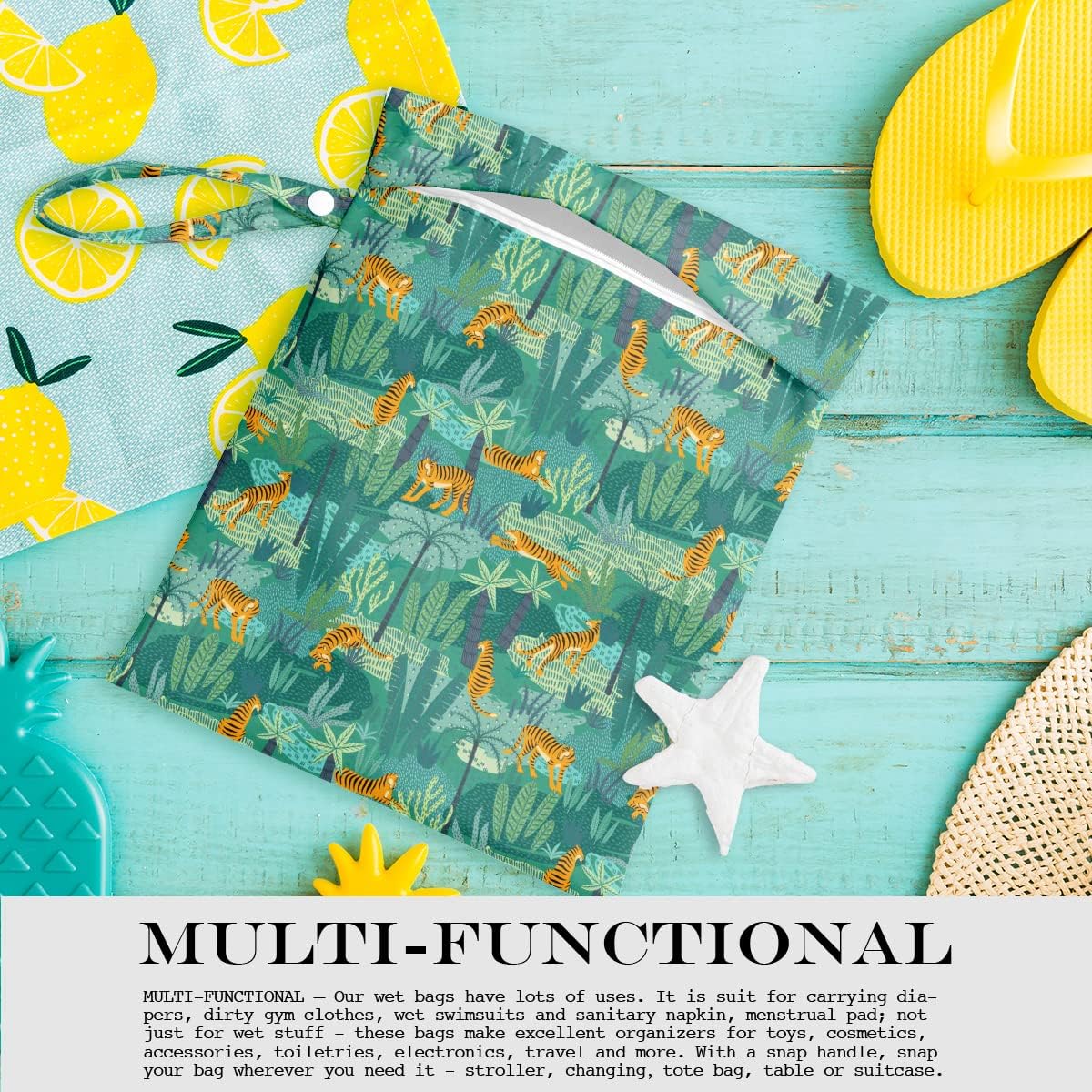 Wet Dry Bag, Wet Bag for Swimsuit, Travel, Beach, Pool, Diapers, Dirty Gym Clothes, Makeup Bag, Camping Accessories, Waterproof Reusable Jungle Tropical Leaves Cheetah Print