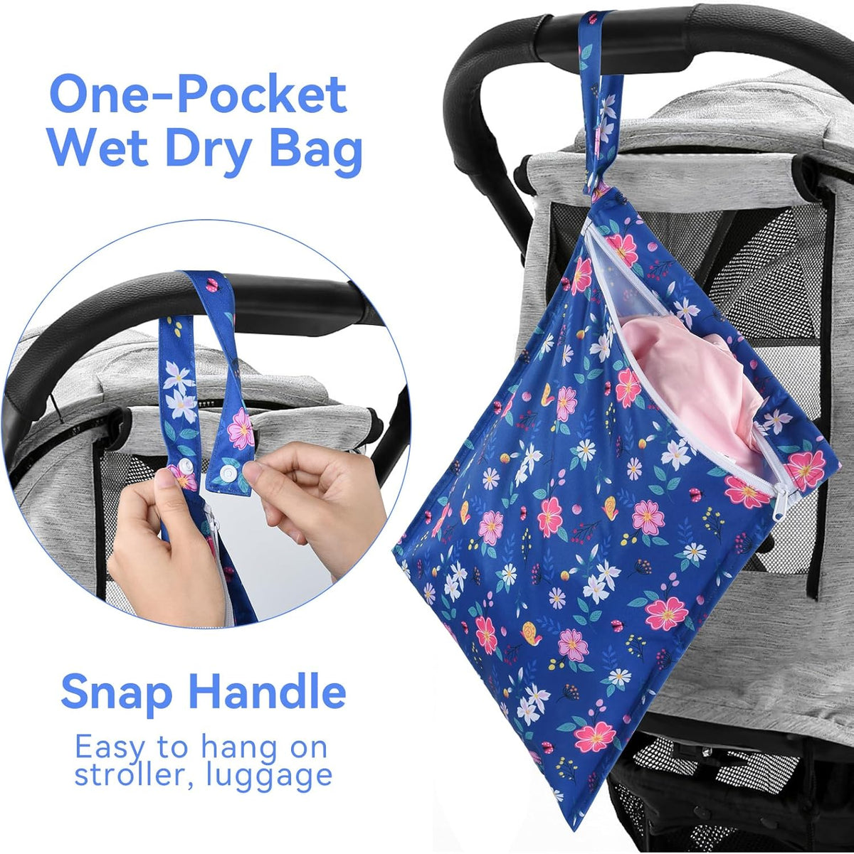 3 Piece Waterproof Wet Dry Bag Reusable Wet Bag for Swimsuits | Leakproof Travel Wet Clothes Bag with Zipper for Diaper Bag, Durable Polyester Fabric, Drying Do Not Exceed 176℉