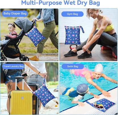 3 Piece Waterproof Wet Dry Bag Reusable Wet Bag for Swimsuits | Leakproof Travel Wet Clothes Bag with Zipper for Diaper Bag, Durable Polyester Fabric, Drying Do Not Exceed 176℉