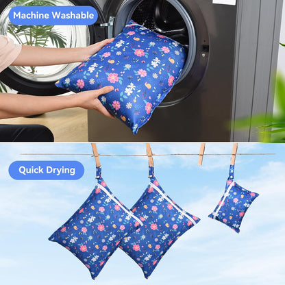 3 Piece Waterproof Wet Dry Bag Reusable Wet Bag for Swimsuits | Leakproof Travel Wet Clothes Bag with Zipper for Diaper Bag, Durable Polyester Fabric, Drying Do Not Exceed 176℉