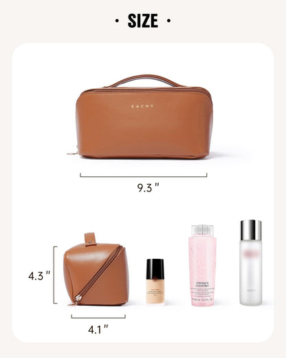 Travel Makeup Bag, Large Capacity Cosmetic Bag for Women, Waterproof PU Leather, Flat Open Portable Toiletry Bag for Skincare, Brushes & Travel Essentials - Colors A