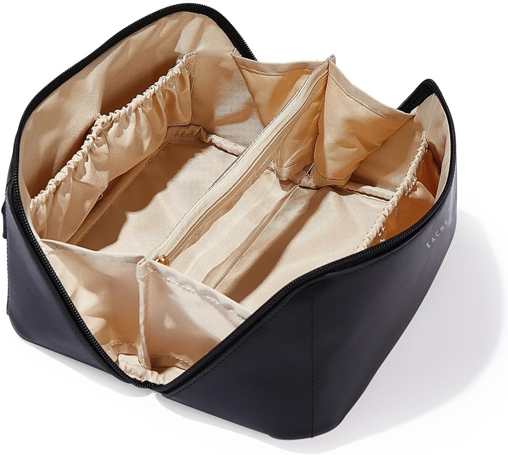 Travel Makeup Bag, Large Capacity Cosmetic Bag for Women, Waterproof PU Leather, Flat Open Portable Toiletry Bag for Skincare, Brushes & Travel Essentials - Colors A