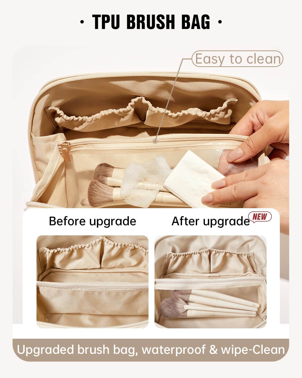 Travel Makeup Bag, Large Capacity Cosmetic Bag for Women, Waterproof PU Leather, Flat Open Portable Toiletry Bag for Skincare, Brushes & Travel Essentials - Colors A