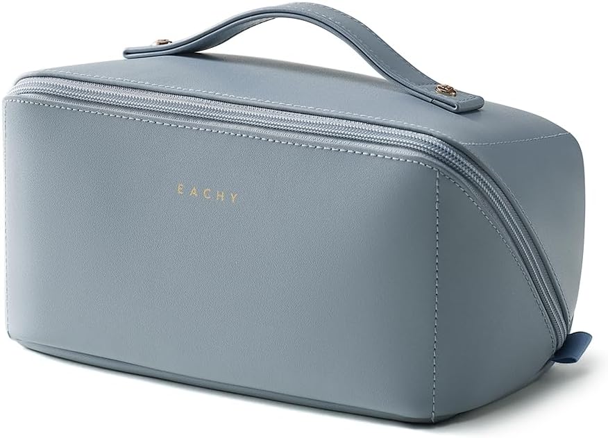 Travel Makeup Bag, Large Capacity Cosmetic Bag for Women, Waterproof PU Leather, Flat Open Portable Toiletry Bag for Skincare, Brushes & Travel Essentials - Colors A