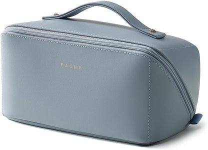 Travel Makeup Bag, Large Capacity Cosmetic Bag for Women, Waterproof PU Leather, Flat Open Portable Toiletry Bag for Skincare, Brushes & Travel Essentials - Colors A