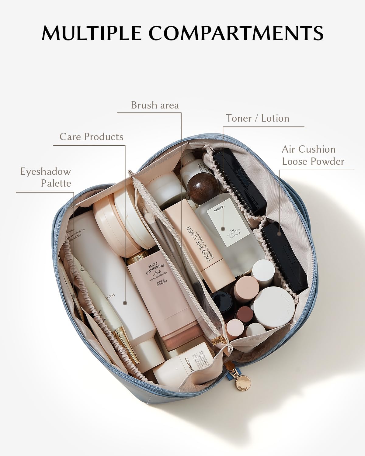 Travel Makeup Bag, Large Capacity Cosmetic Bag for Women, Waterproof PU Leather, Flat Open Portable Toiletry Bag for Skincare, Brushes & Travel Essentials - Colors A