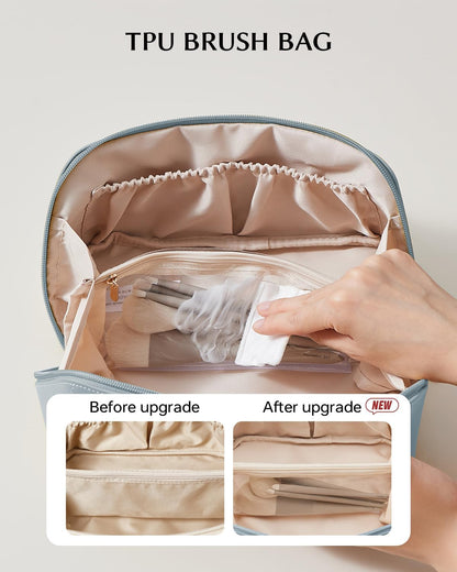 Travel Makeup Bag, Large Capacity Cosmetic Bag for Women, Waterproof PU Leather, Flat Open Portable Toiletry Bag for Skincare, Brushes & Travel Essentials - Colors A