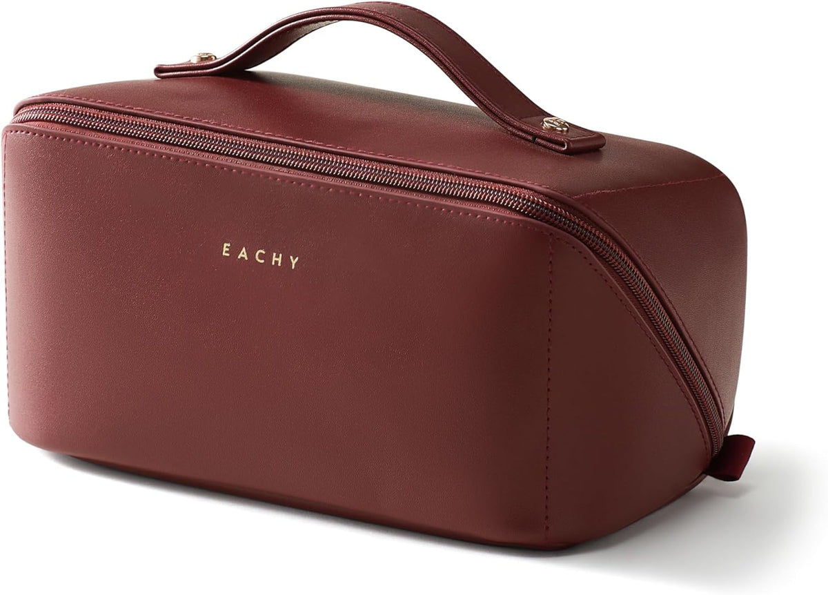 Travel Makeup Bag, Large Capacity Cosmetic Bag for Women, Waterproof PU Leather, Flat Open Portable Toiletry Bag for Skincare, Brushes & Travel Essentials - Colors A