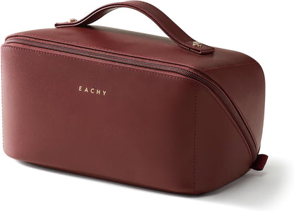 Travel Makeup Bag, Large Capacity Cosmetic Bag for Women, Waterproof PU Leather, Flat Open Portable Toiletry Bag for Skincare, Brushes & Travel Essentials - Colors A