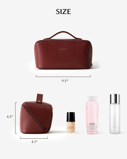 Travel Makeup Bag, Large Capacity Cosmetic Bag for Women, Waterproof PU Leather, Flat Open Portable Toiletry Bag for Skincare, Brushes & Travel Essentials - Colors A