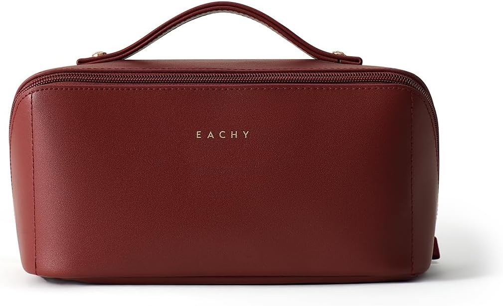 Travel Makeup Bag, Large Capacity Cosmetic Bag for Women, Waterproof PU Leather, Flat Open Portable Toiletry Bag for Skincare, Brushes & Travel Essentials - Colors A