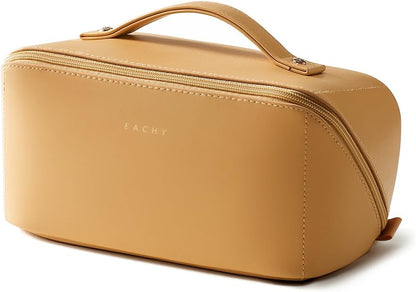 Travel Makeup Bag, Large Capacity Cosmetic Bag for Women, Waterproof PU Leather, Flat Open Portable Toiletry Bag for Skincare, Brushes & Travel Essentials - Colors A