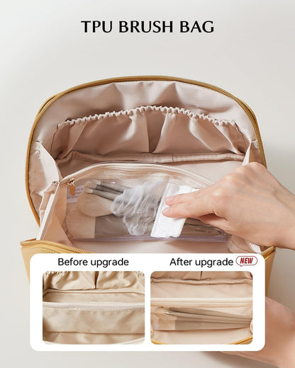 Travel Makeup Bag, Large Capacity Cosmetic Bag for Women, Waterproof PU Leather, Flat Open Portable Toiletry Bag for Skincare, Brushes & Travel Essentials - Colors A