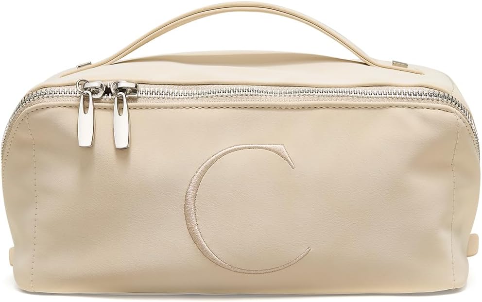 Travel Makeup Bag, Large Capacity Cosmetic Bag for Women, Waterproof PU Leather, Flat Open Portable Toiletry Bag for Skincare, Brushes & Travel Essentials - Colors A