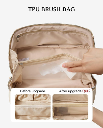 Travel Makeup Bag, Large Capacity Cosmetic Bag for Women, Waterproof PU Leather, Flat Open Portable Toiletry Bag for Skincare, Brushes & Travel Essentials - Colors A