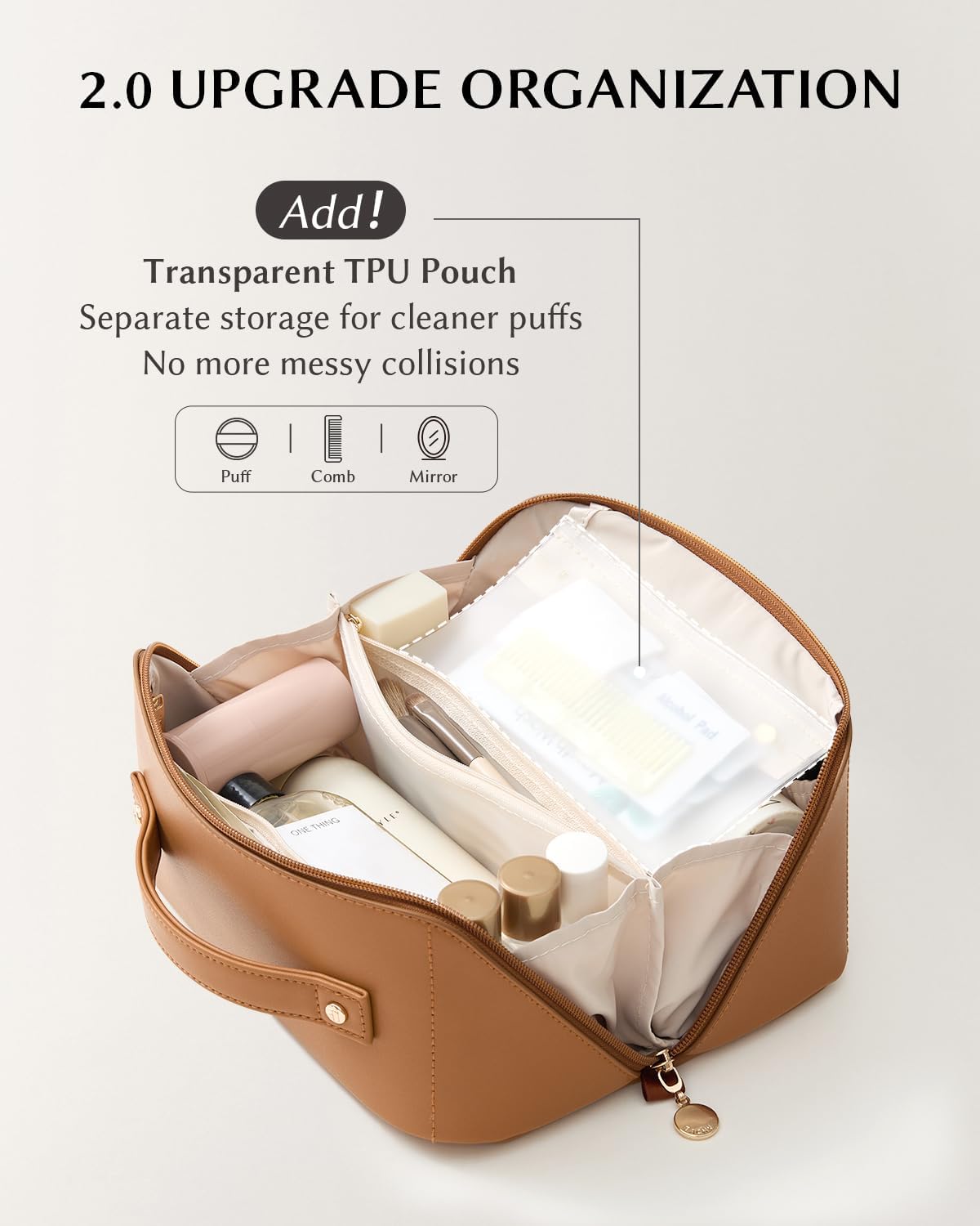 Travel Makeup Bag, Large Capacity Cosmetic Bag for Women, Waterproof PU Leather, Flat Open Portable Toiletry Bag for Skincare, Brushes & Travel Essentials - Colors A