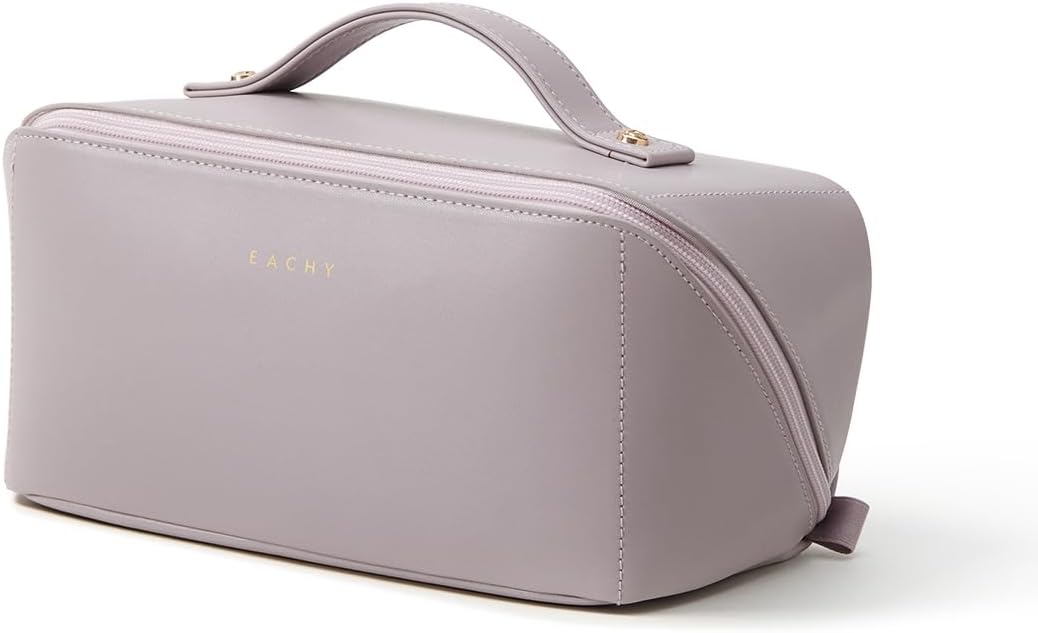 Travel Makeup Bag, Large Capacity Cosmetic Bag for Women, Waterproof PU Leather, Flat Open Portable Toiletry Bag for Skincare, Brushes & Travel Essentials - Colors A