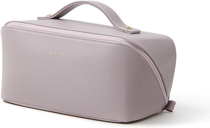Travel Makeup Bag, Large Capacity Cosmetic Bag for Women, Waterproof PU Leather, Flat Open Portable Toiletry Bag for Skincare, Brushes & Travel Essentials - Colors A