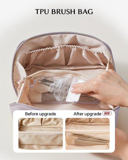 Travel Makeup Bag, Large Capacity Cosmetic Bag for Women, Waterproof PU Leather, Flat Open Portable Toiletry Bag for Skincare, Brushes & Travel Essentials - Colors A