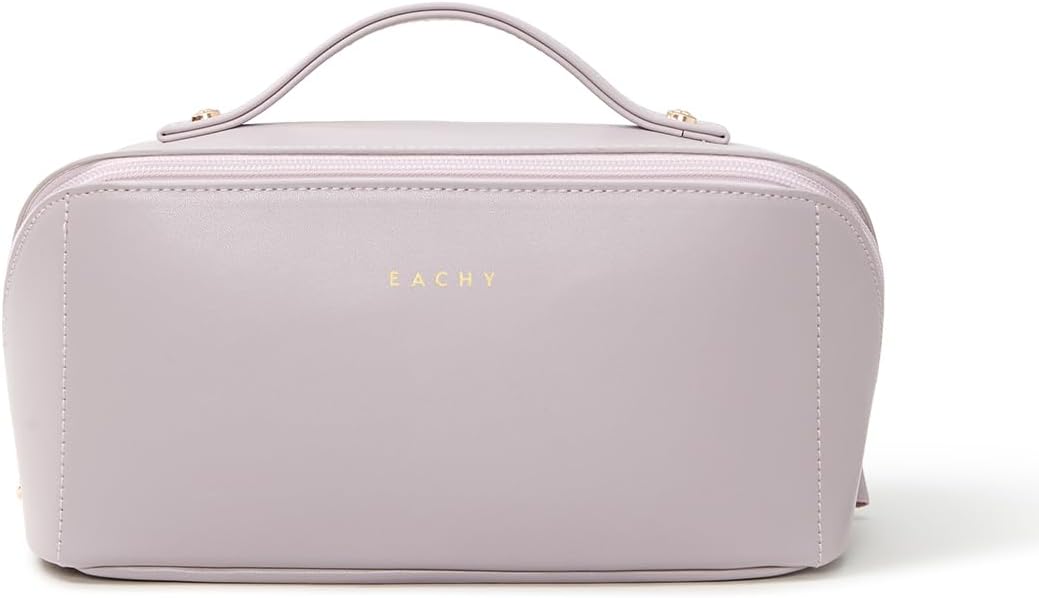 Travel Makeup Bag, Large Capacity Cosmetic Bag for Women, Waterproof PU Leather, Flat Open Portable Toiletry Bag for Skincare, Brushes & Travel Essentials - Colors A