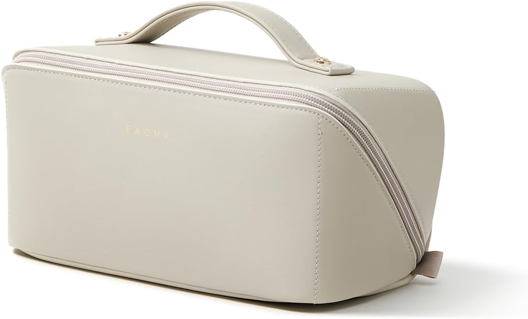 Travel Makeup Bag, Large Capacity Cosmetic Bag for Women, Waterproof PU Leather, Flat Open Portable Toiletry Bag for Skincare, Brushes & Travel Essentials - Colors A