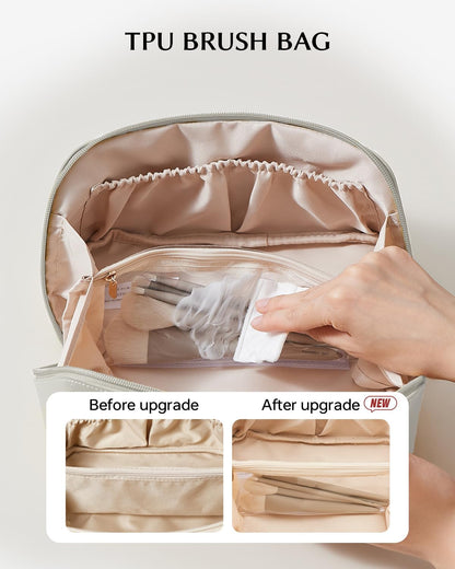Travel Makeup Bag, Large Capacity Cosmetic Bag for Women, Waterproof PU Leather, Flat Open Portable Toiletry Bag for Skincare, Brushes & Travel Essentials - Colors A