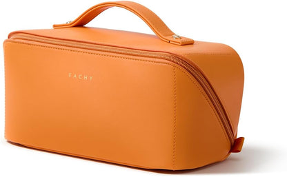 Travel Makeup Bag, Large Capacity Cosmetic Bag for Women, Waterproof PU Leather, Flat Open Portable Toiletry Bag for Skincare, Brushes & Travel Essentials - Colors A