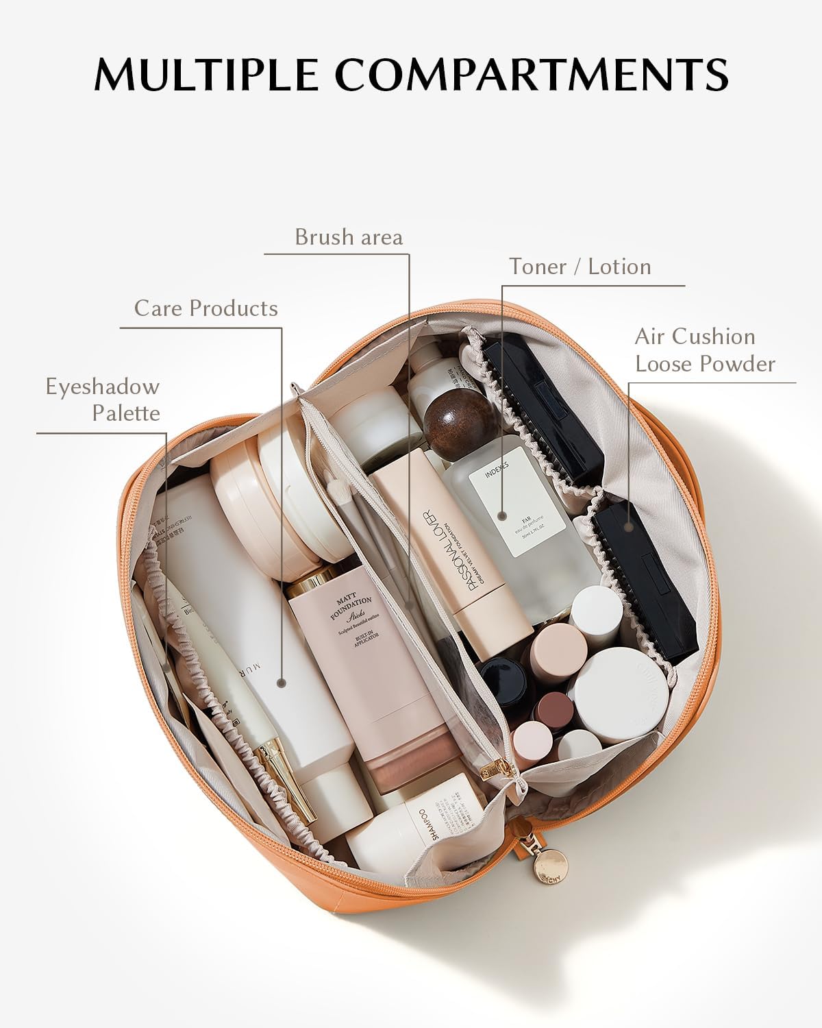 Travel Makeup Bag, Large Capacity Cosmetic Bag for Women, Waterproof PU Leather, Flat Open Portable Toiletry Bag for Skincare, Brushes & Travel Essentials - Colors A