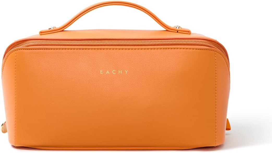Travel Makeup Bag, Large Capacity Cosmetic Bag for Women, Waterproof PU Leather, Flat Open Portable Toiletry Bag for Skincare, Brushes & Travel Essentials - Colors A