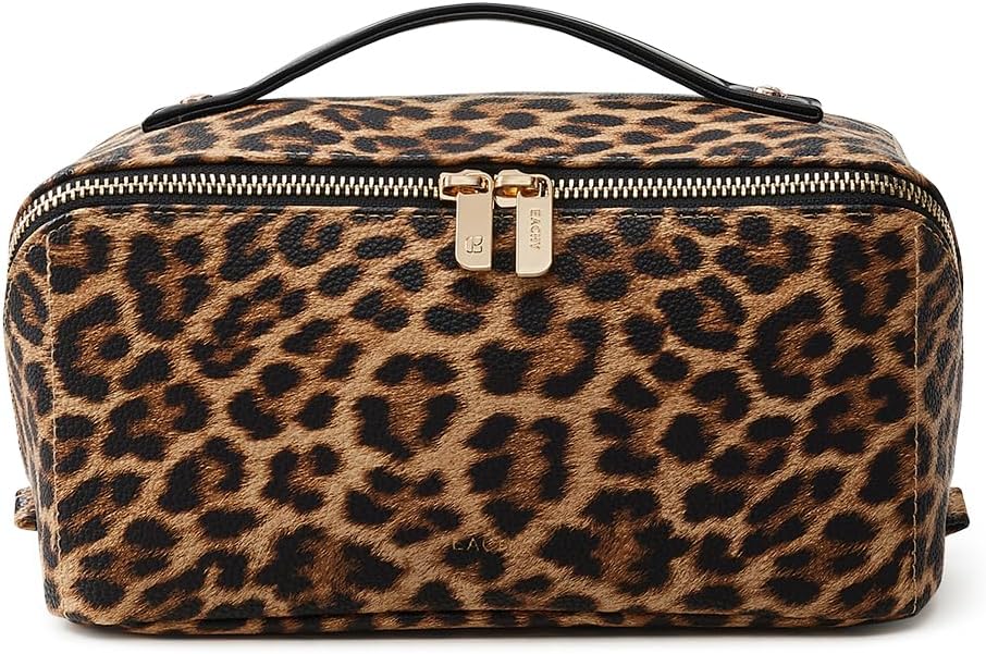 Travel Makeup Bag, Large Capacity Cosmetic Bag for Women, Waterproof PU Leather, Flat Open Portable Toiletry Bag for Skincare, Brushes & Travel Essentials - Colors A