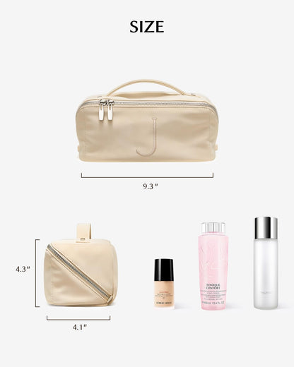 Travel Makeup Bag, Large Capacity Cosmetic Bag for Women, Waterproof PU Leather, Flat Open Portable Toiletry Bag for Skincare, Brushes & Travel Essentials - Colors A
