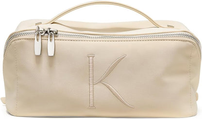 Travel Makeup Bag, Large Capacity Cosmetic Bag for Women, Waterproof PU Leather, Flat Open Portable Toiletry Bag for Skincare, Brushes & Travel Essentials - Colors A