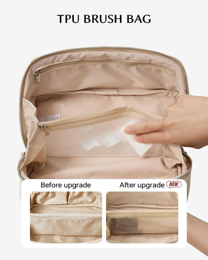 Travel Makeup Bag, Large Capacity Cosmetic Bag for Women, Waterproof PU Leather, Flat Open Portable Toiletry Bag for Skincare, Brushes & Travel Essentials - Colors A