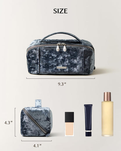 Travel Makeup Bag, Large Capacity Cosmetic Bag for Women, Waterproof PU Leather, Flat Open Portable Toiletry Bag for Skincare, Brushes & Travel Essentials - Colors A