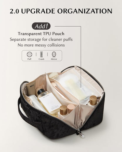 Travel Makeup Bag, Large Capacity Cosmetic Bag for Women, Waterproof PU Leather, Flat Open Portable Toiletry Bag for Skincare, Brushes & Travel Essentials - Colors A