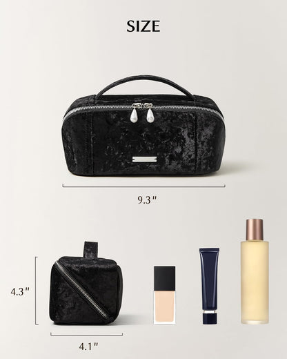 Travel Makeup Bag, Large Capacity Cosmetic Bag for Women, Waterproof PU Leather, Flat Open Portable Toiletry Bag for Skincare, Brushes & Travel Essentials - Colors A
