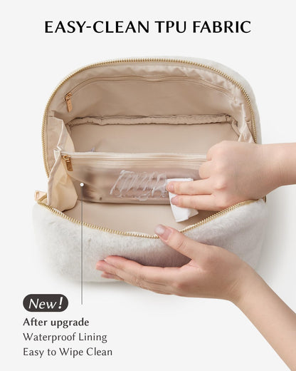 Travel Makeup Bag, Large Capacity Cosmetic Bag for Women, Waterproof PU Leather, Flat Open Portable Toiletry Bag for Skincare, Brushes & Travel Essentials - Colors A
