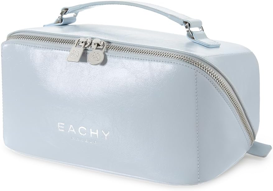 Travel Makeup Bag, Large Capacity Cosmetic Bag for Women, Waterproof PU Leather, Flat Open Portable Toiletry Bag for Skincare, Brushes & Travel Essentials - Colors A