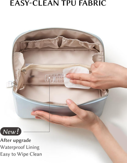 Travel Makeup Bag, Large Capacity Cosmetic Bag for Women, Waterproof PU Leather, Flat Open Portable Toiletry Bag for Skincare, Brushes & Travel Essentials - Colors A