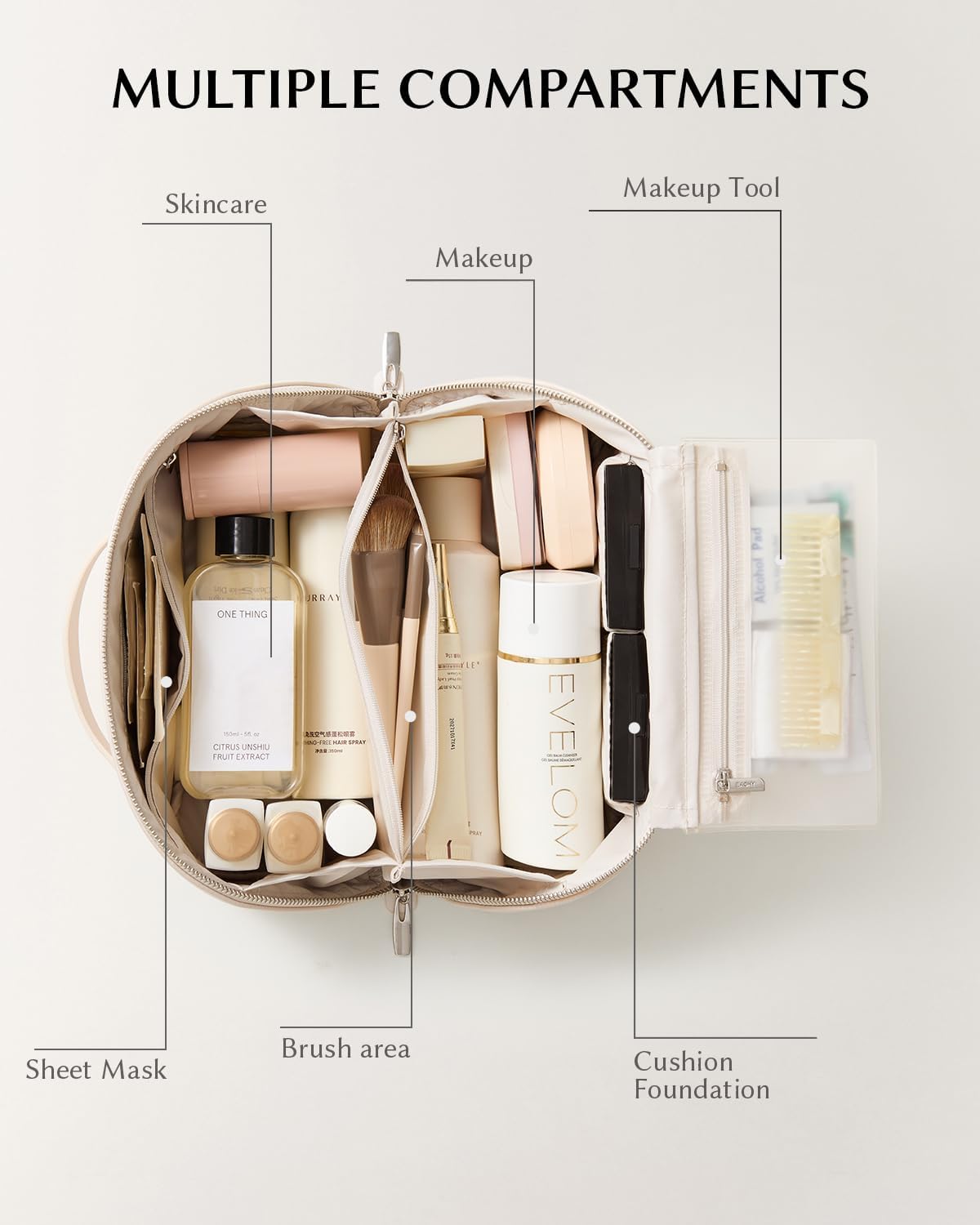 Travel Makeup Bag, Large Capacity Cosmetic Bag for Women, Waterproof PU Leather, Flat Open Portable Toiletry Bag for Skincare, Brushes & Travel Essentials - Colors A