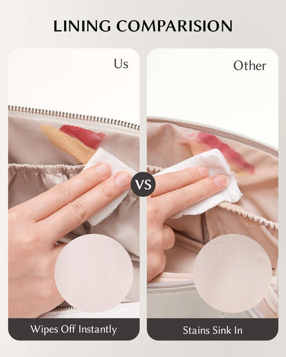 Travel Makeup Bag, Large Capacity Cosmetic Bag for Women, Waterproof PU Leather, Flat Open Portable Toiletry Bag for Skincare, Brushes & Travel Essentials - Colors A